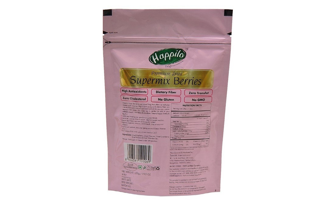 Happilo Premium Dried Supermix Berries   Pack  200 grams